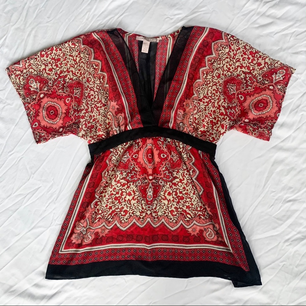 Sheer Kimono Print Blouse